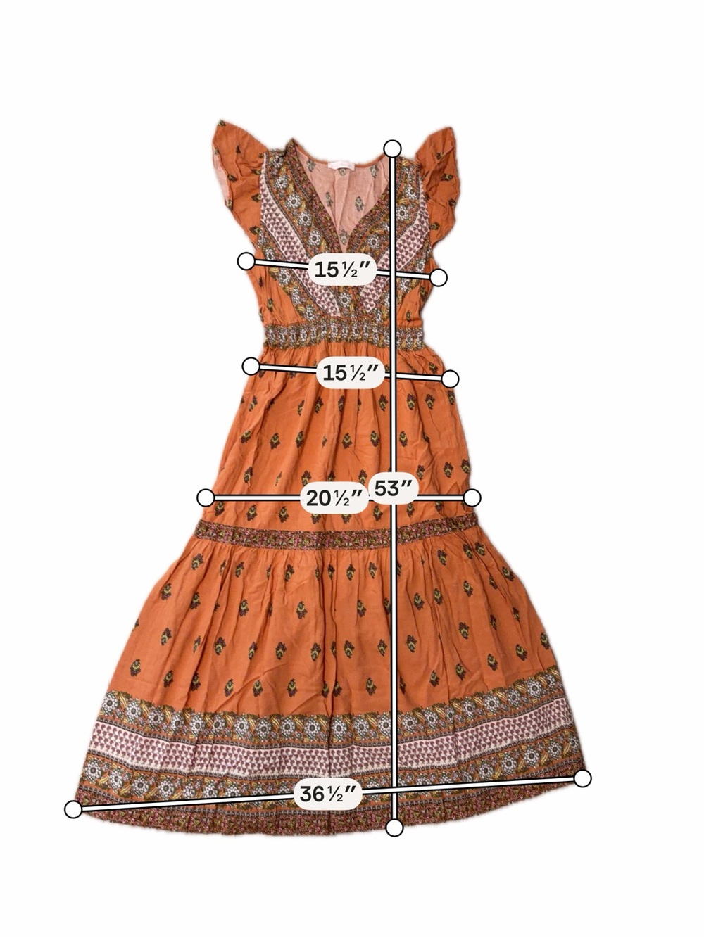 Ces Femme Burnt Orange Maxi Dress with Floral Border - Picture 3 of 9